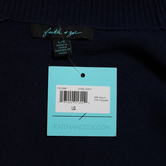 Faith & Zoe Navy Blue Open Front Mesh Panel Knit Cardigan Sweater Size L - Picture 7 of 11